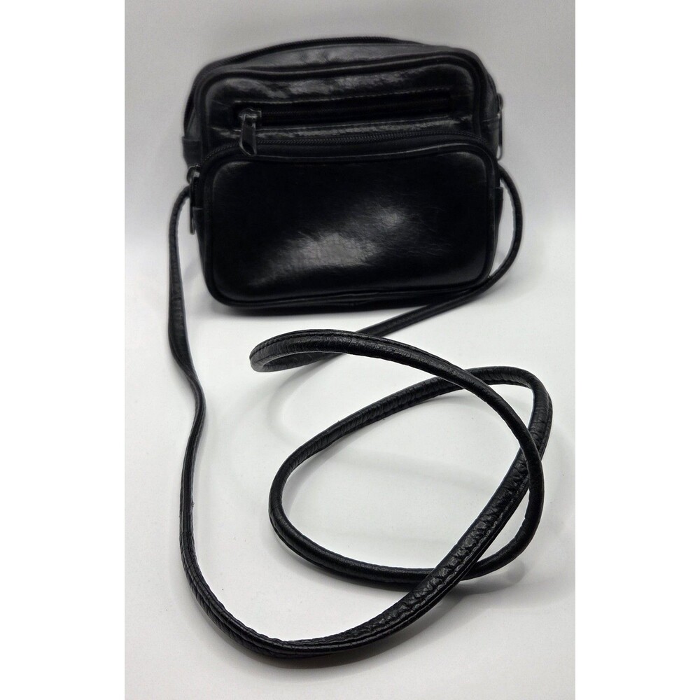 VTG Wilsons Leather Pelle Studio Blk Crossbody Organizer Bag Purse Multi Pocket